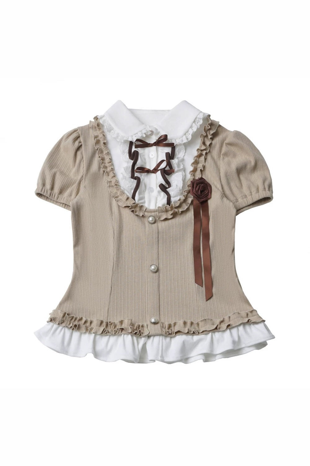 Rose Brown Lace Knit Top + Skirt