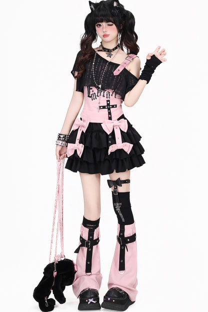 Jirai-Rock in Pink x Schwarz mit Schleife