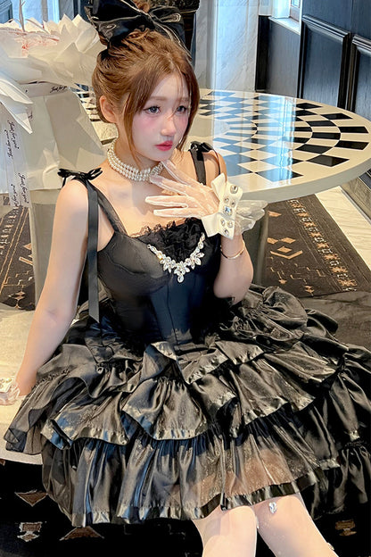 Elegant Floral Satin Ribbon Lolita Dress