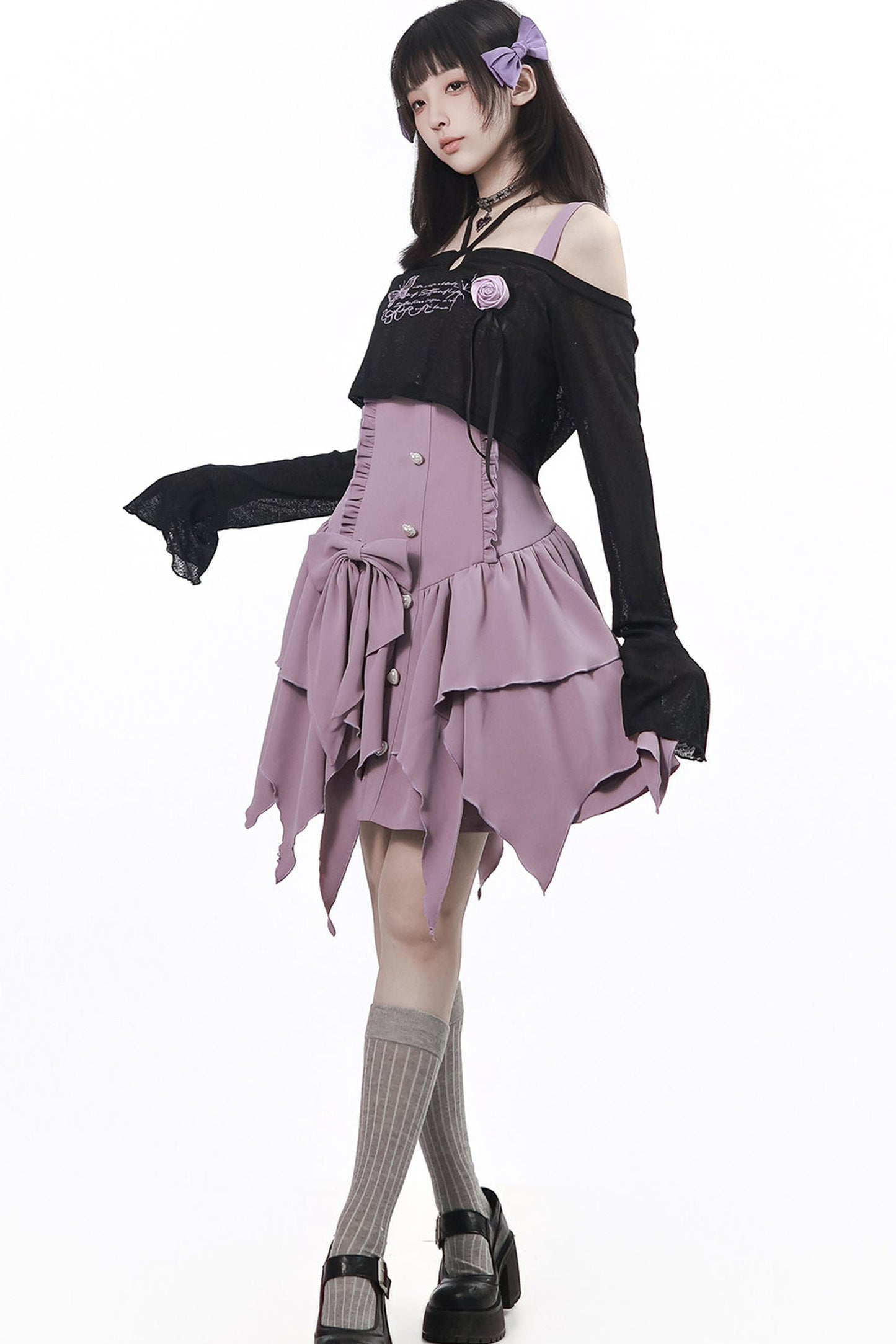 Butterfly Island ensemble robe en dentelle irrégulière avec haut à épaules dénudées