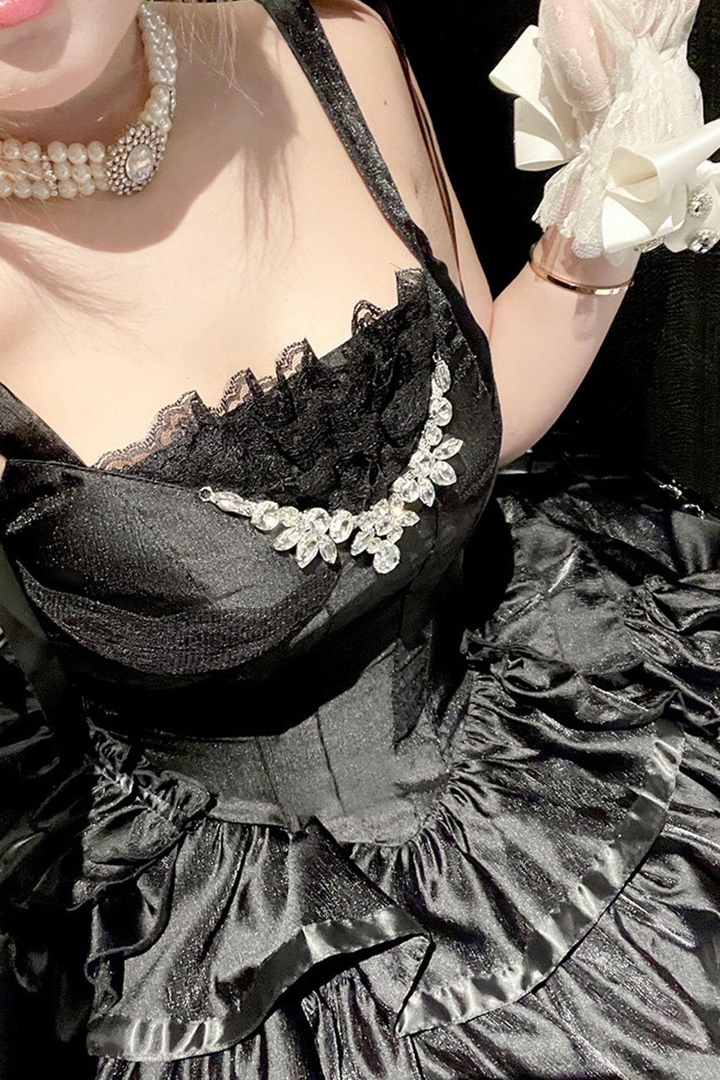 Elegant Floral Satin Ribbon Lolita Dress