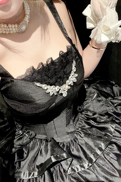 Elegant Floral Satin Ribbon Lolita Dress