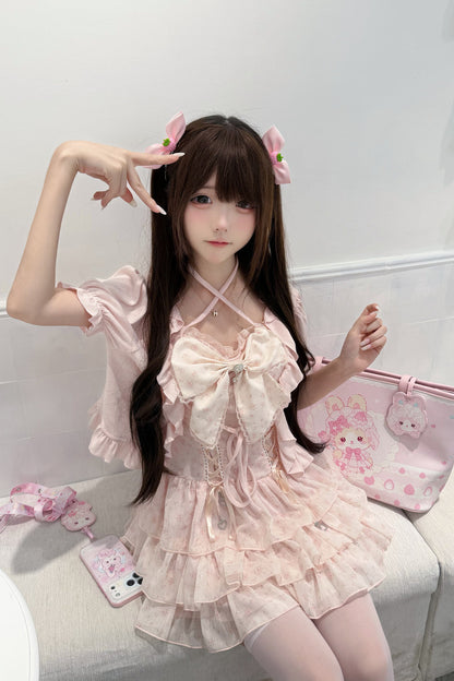 Floral Dress and Knit Cardigan Set