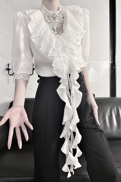 Gothic Lace V-Neck Short-Sleeve Shirt