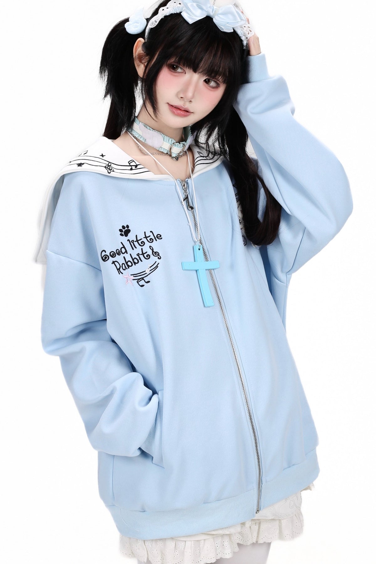 Chaqueta con cremallera y bordado de conejito estrella