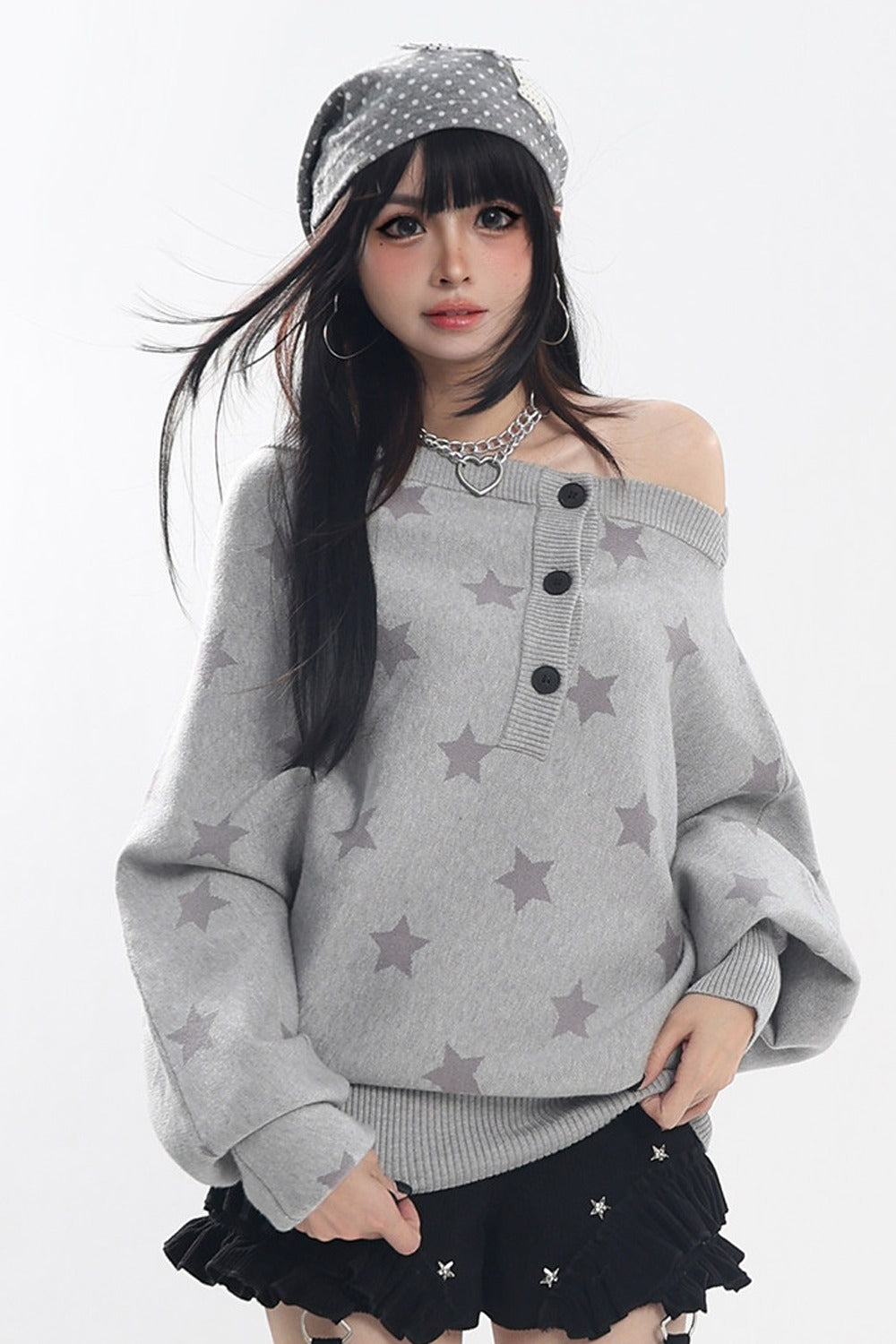Star Batwing Knit Sweater