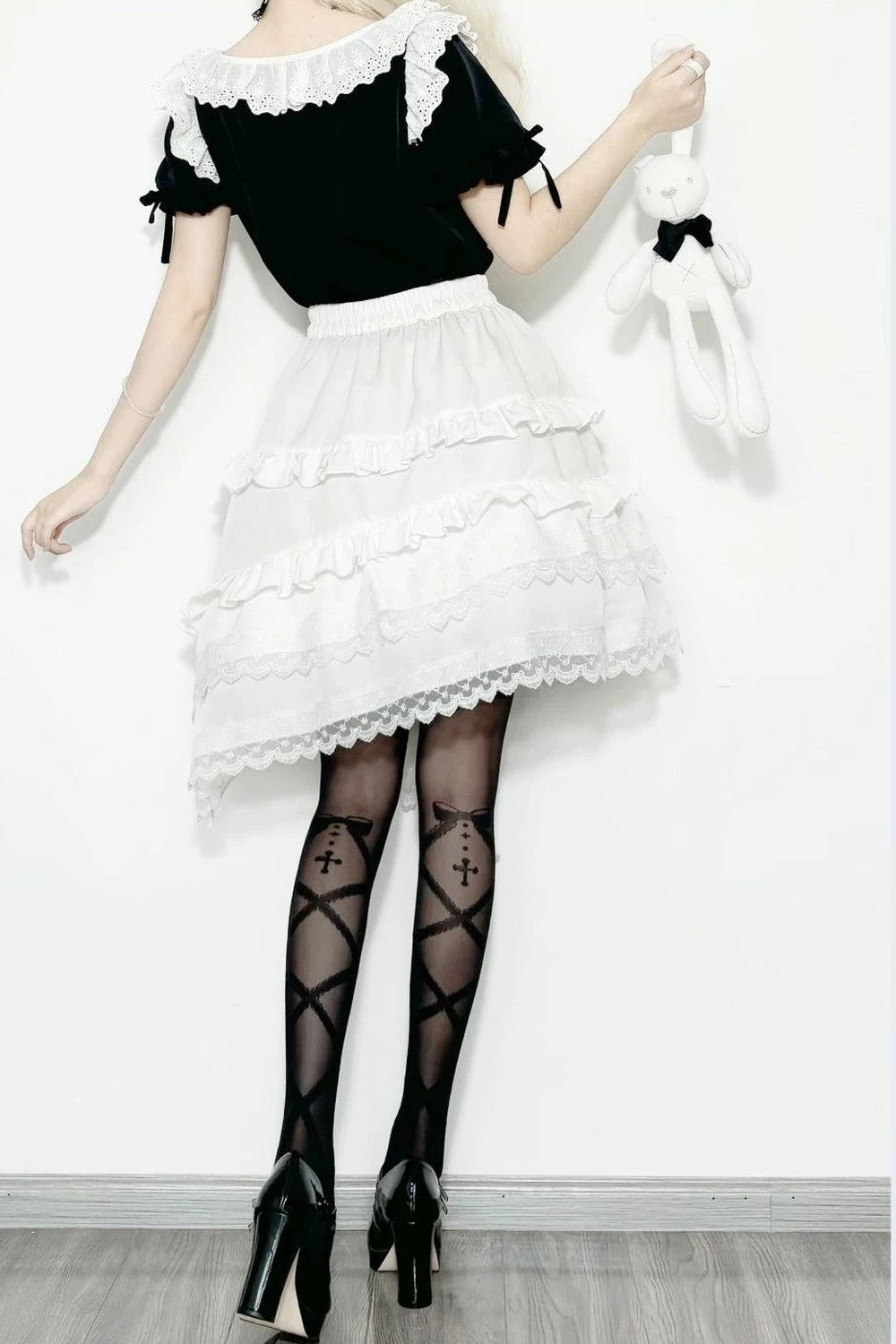 Lace Trim Plaid Skirt + Top + Hair Accessories