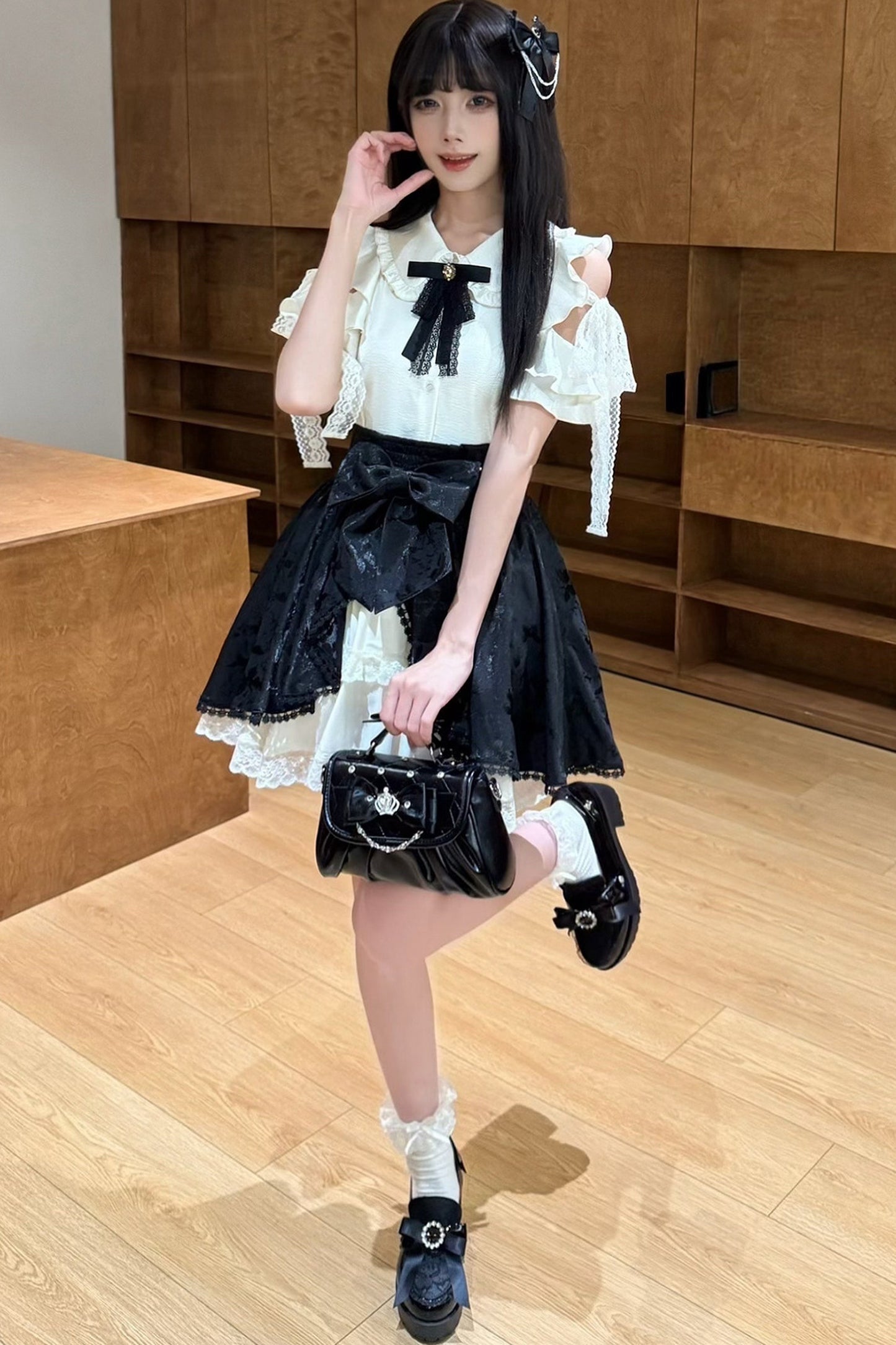 Off-Shoulder Shirt and Butterfly Two-Way Skirt Set-Up