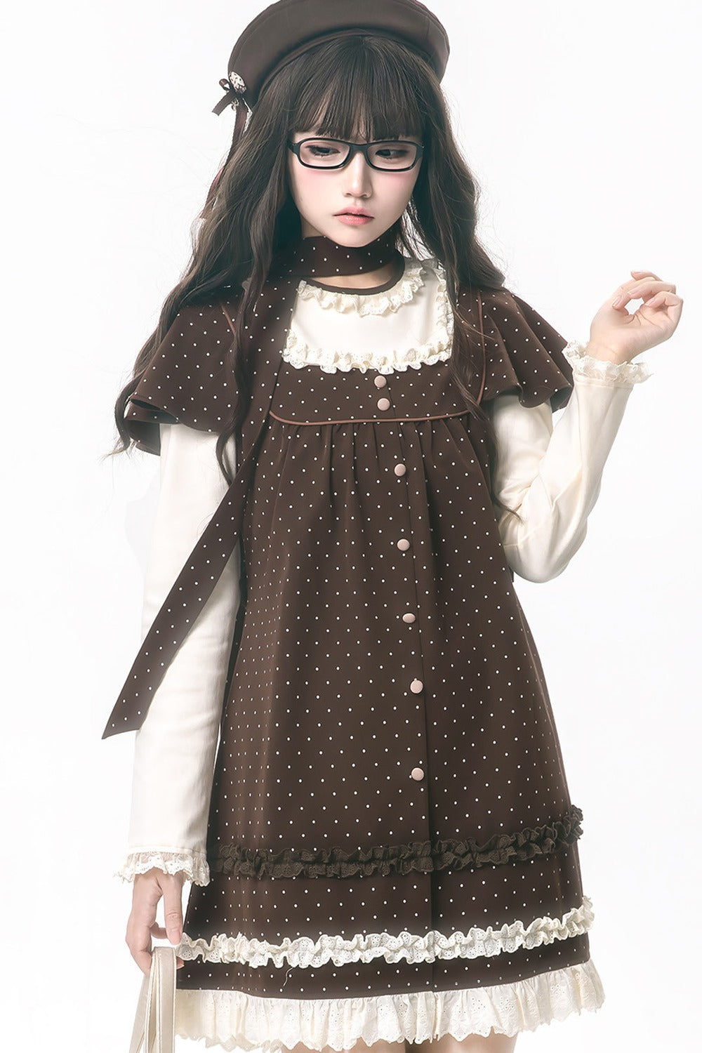 Brown Polka Dot Layered-Look Dress