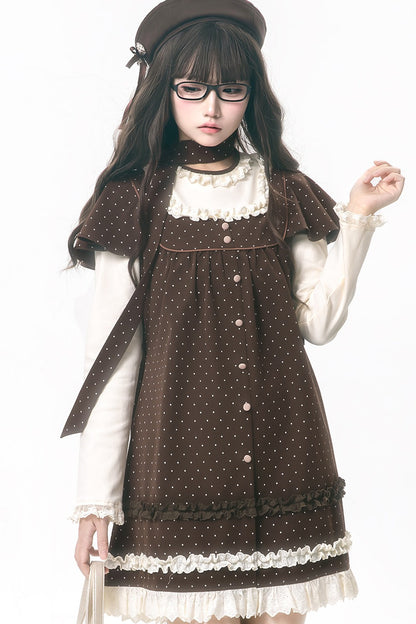 Brown Polka Dot Layered-Look Dress