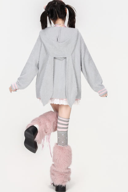 Mohair-Strickjacke mit Hasenohren