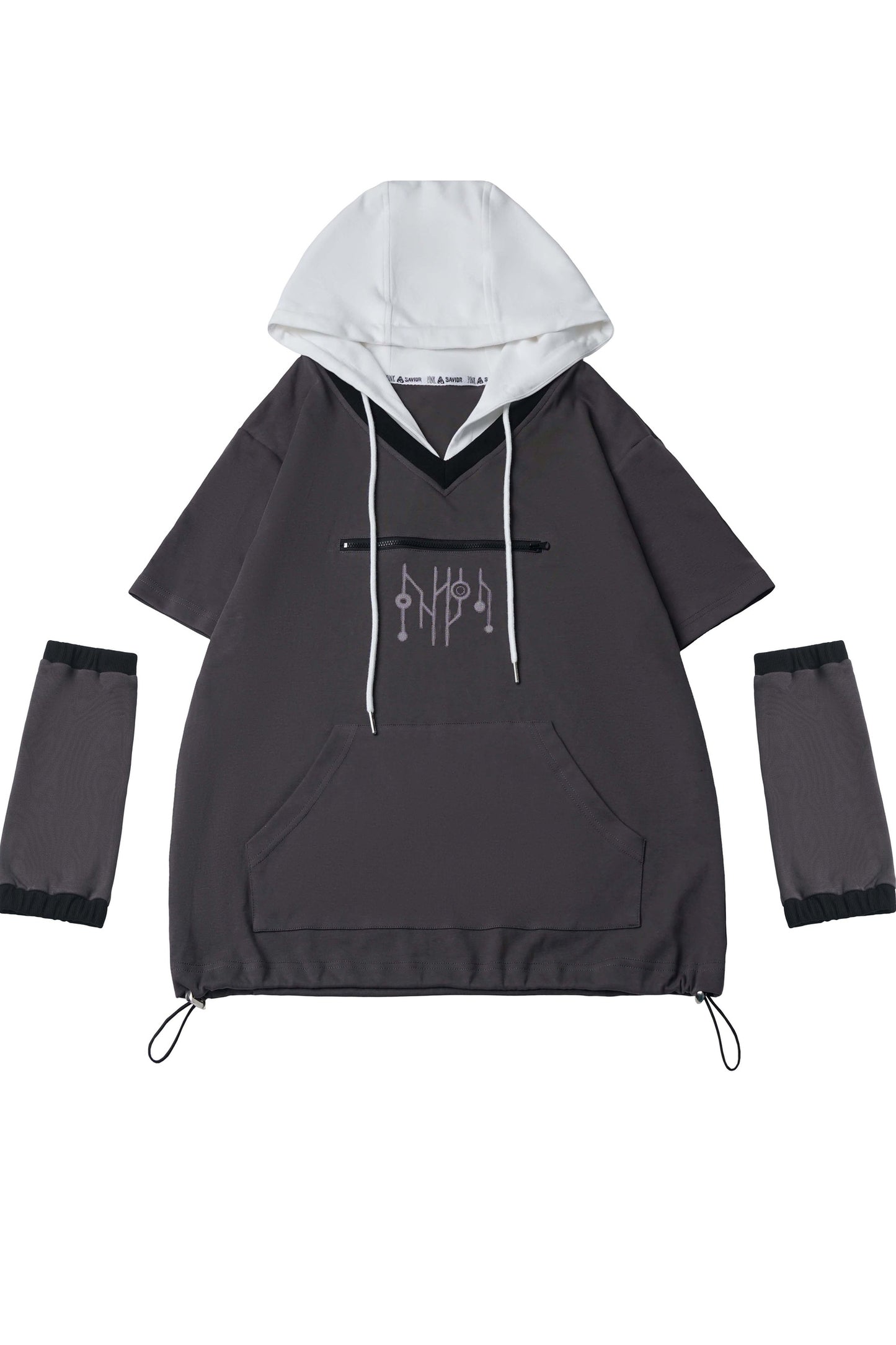 Gray Functional Stand Collar Zipper Short-Sleeve Set-Up