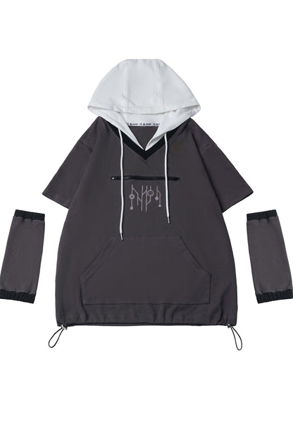Gray Functional Stand Collar Zipper Short-Sleeve Set-Up