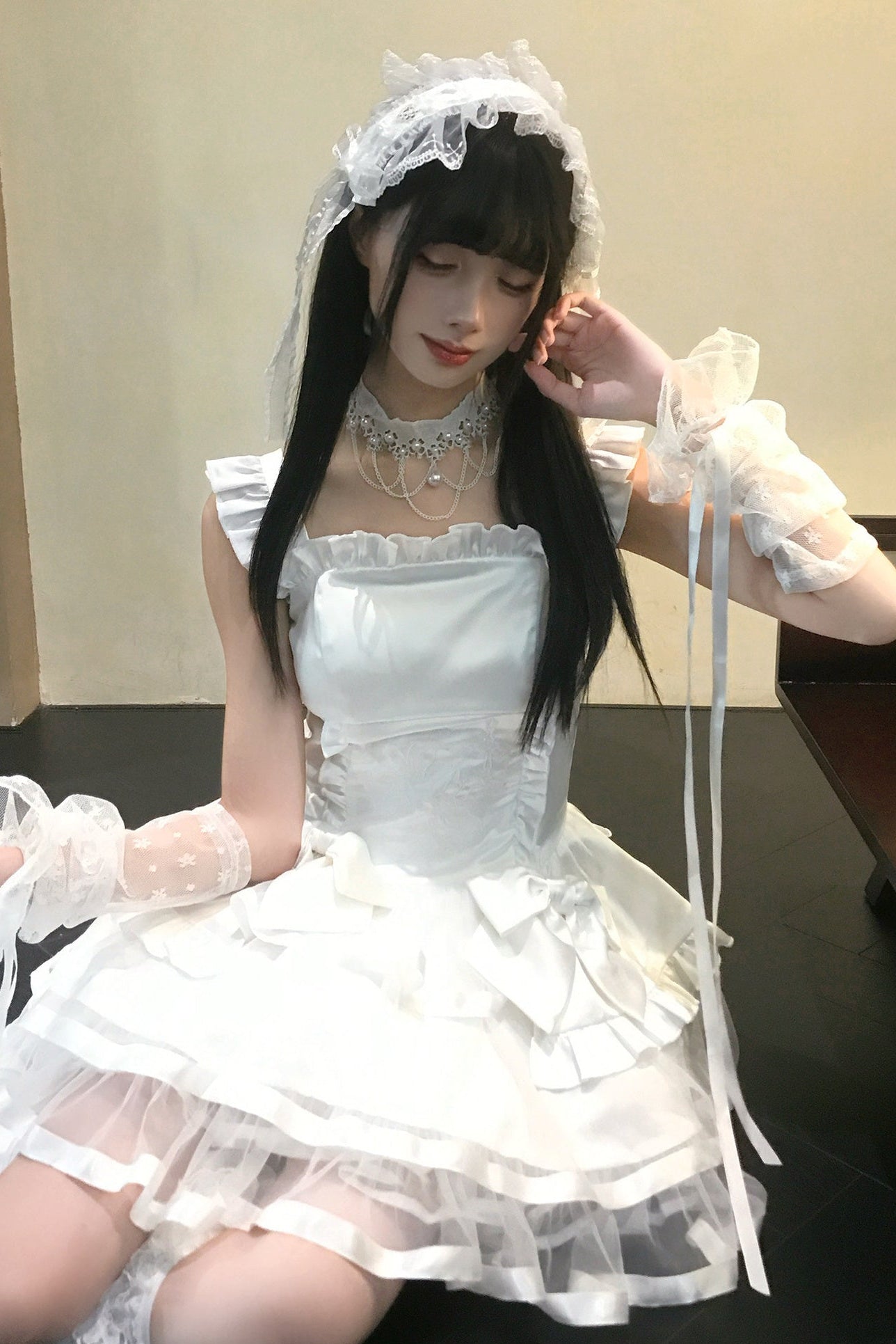 Detachable Shawl Satin Bow Cake Dress