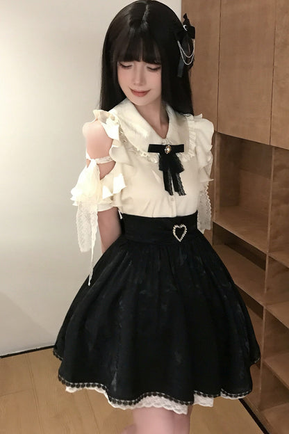 Off-Shoulder Shirt and Butterfly Two-Way Skirt Set-Up