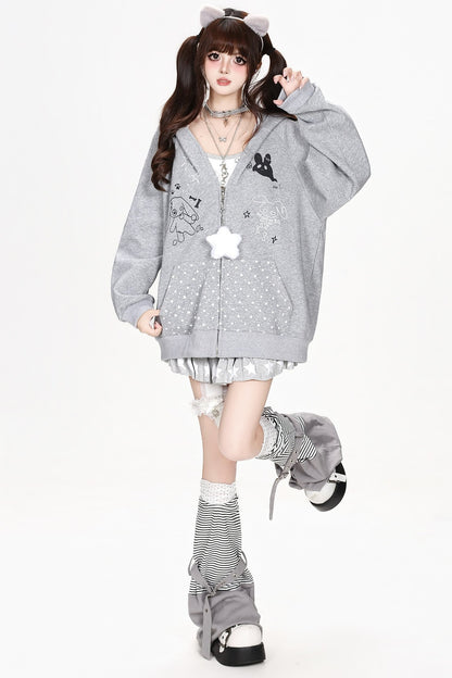 Polka Dot Rabbit Ears Hooded Jacket