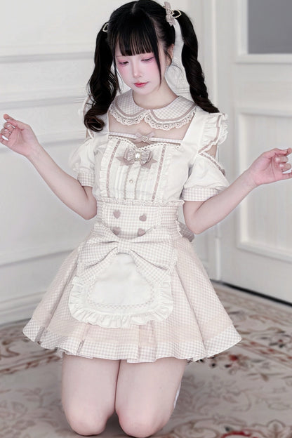 Ensemble haut à volants à carreaux style girly et minijupe à carreaux