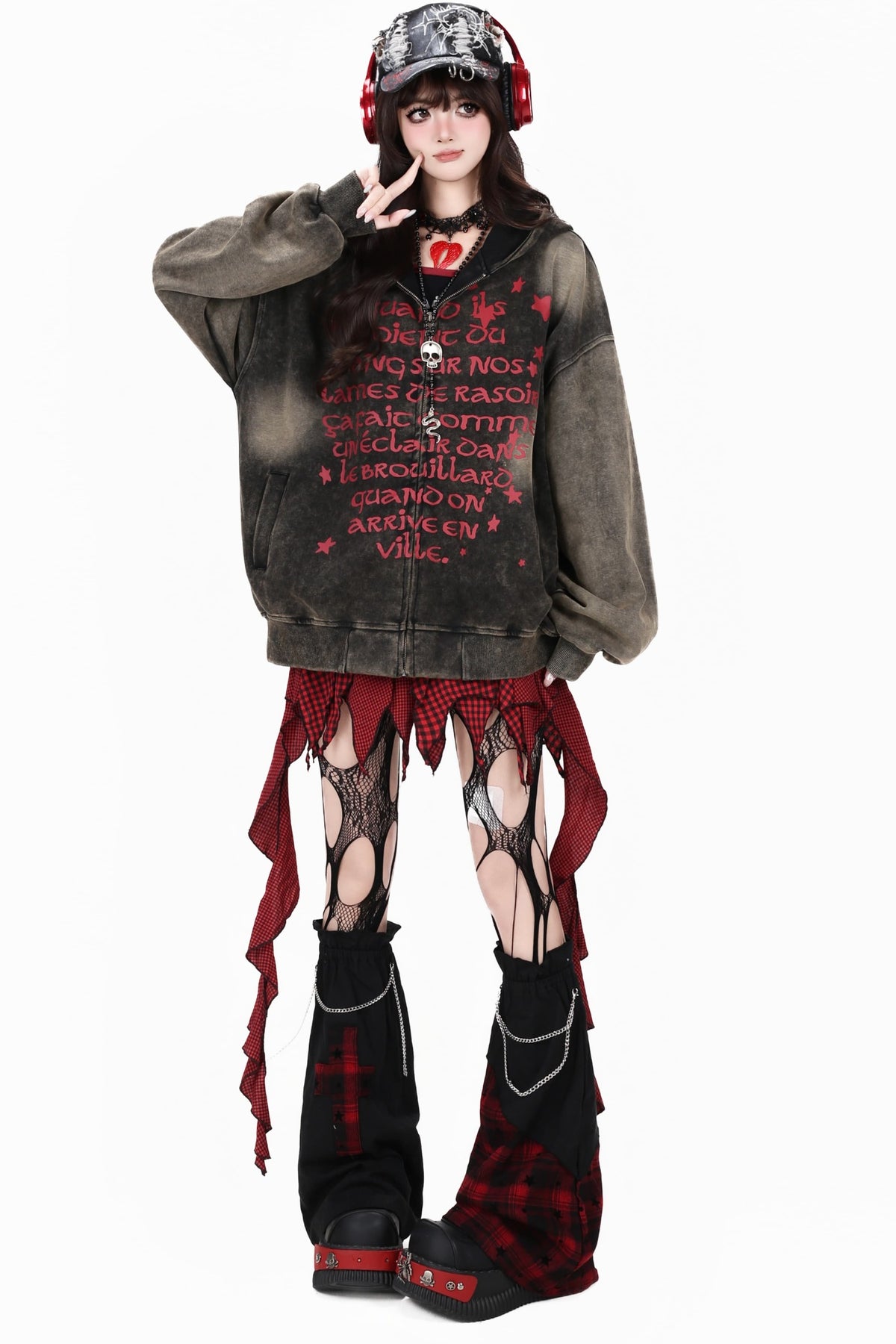 Red Letter Graffiti Oversized Hooded Jacket