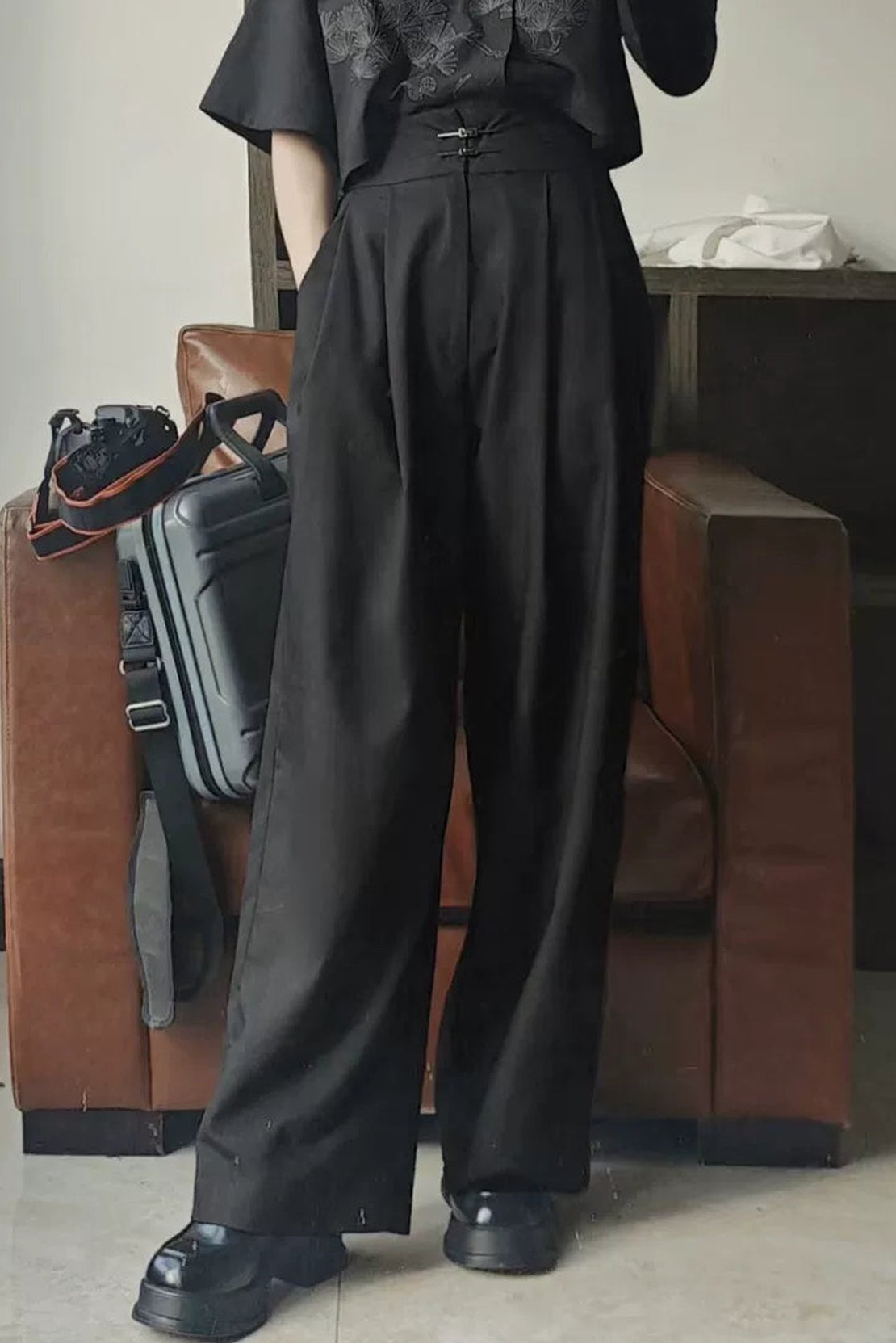 [Producto en reserva] Pantalones anchos estilo cyber chino en negro/blanco/gris/verde