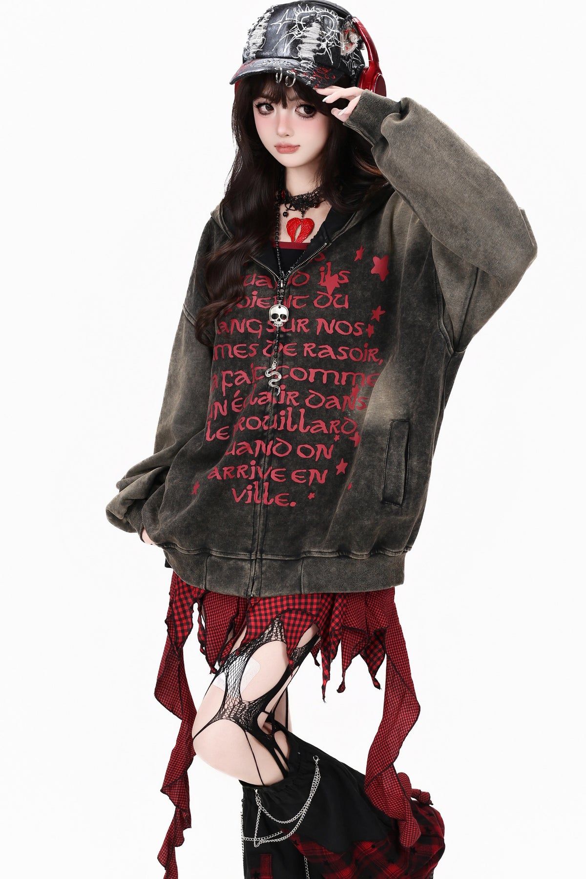 Red Letter Graffiti Oversized Hooded Jacket