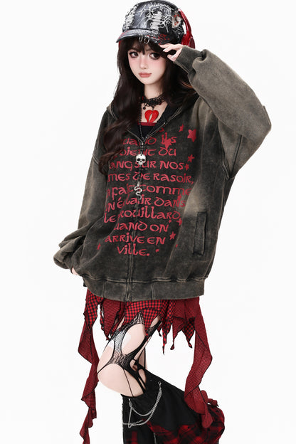 Red Letter Graffiti Oversized Hooded Jacket
