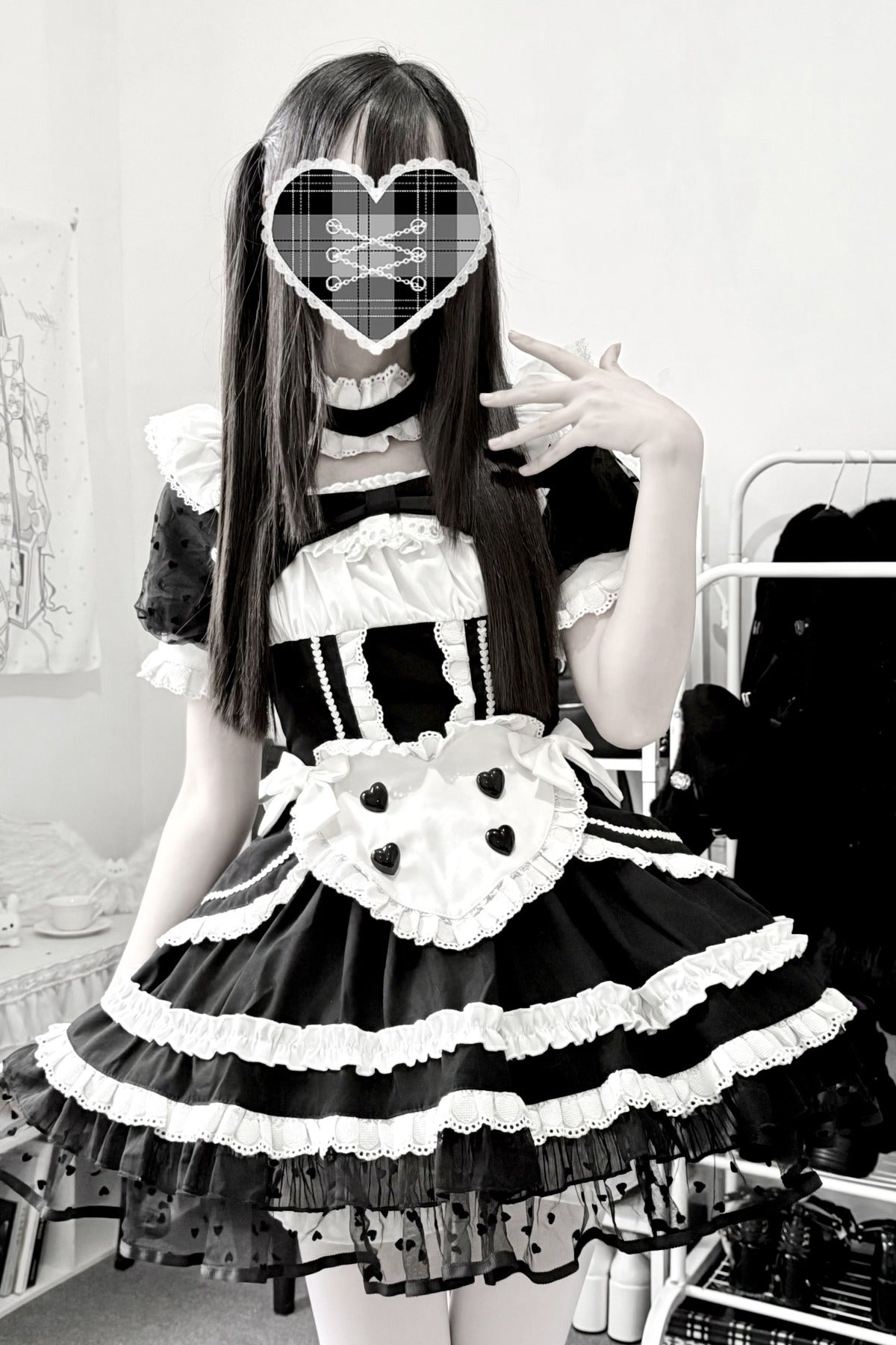 Black White Maid Apron Lace Dress
