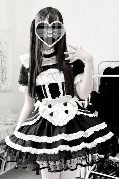 Black White Maid Apron Lace Dress