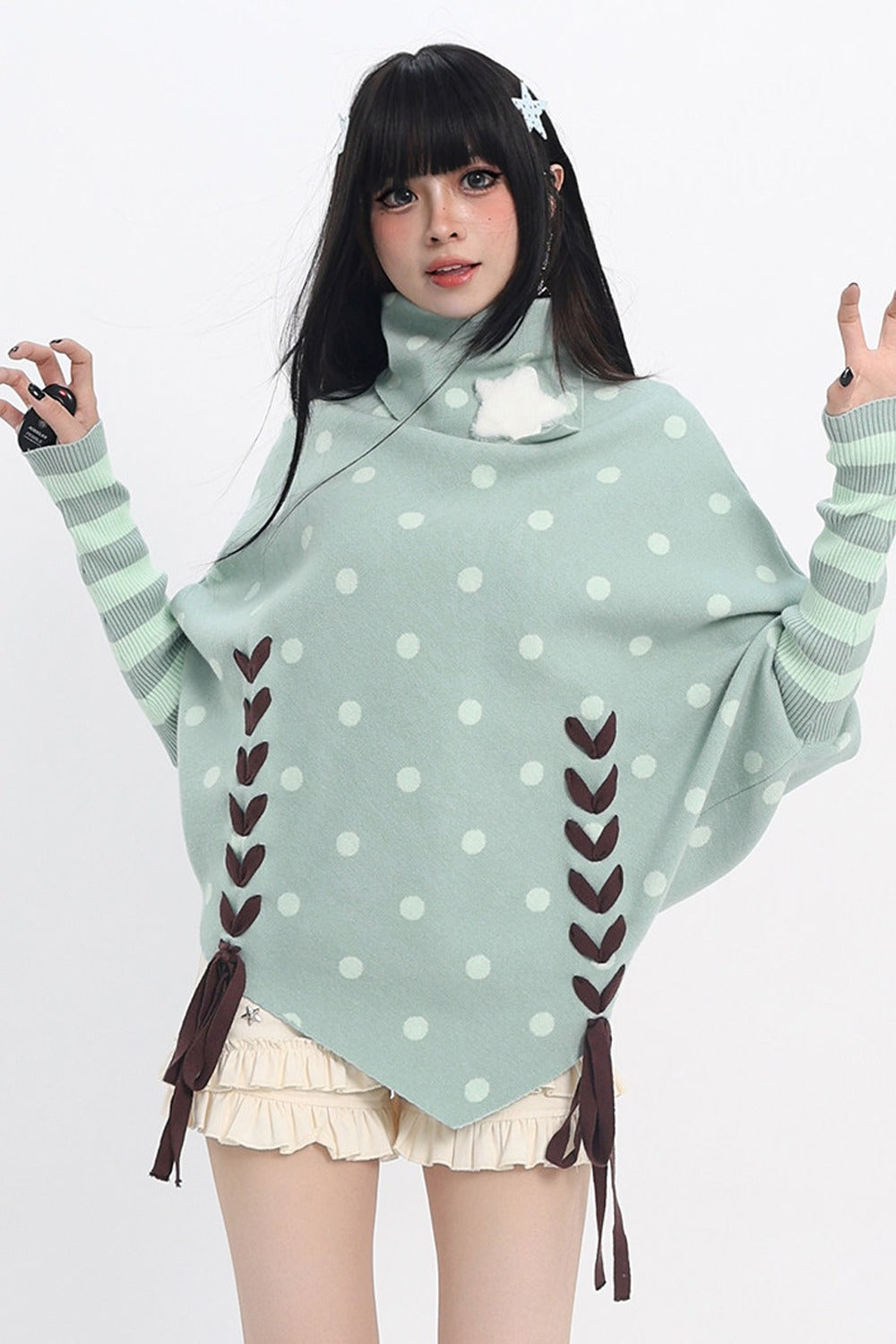 Green Polka Dot Star Tie Knit Top