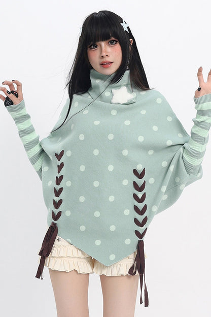 Green Polka Dot Star Tie Knit Top