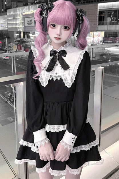 Vintage Black Pointed Collar Dress