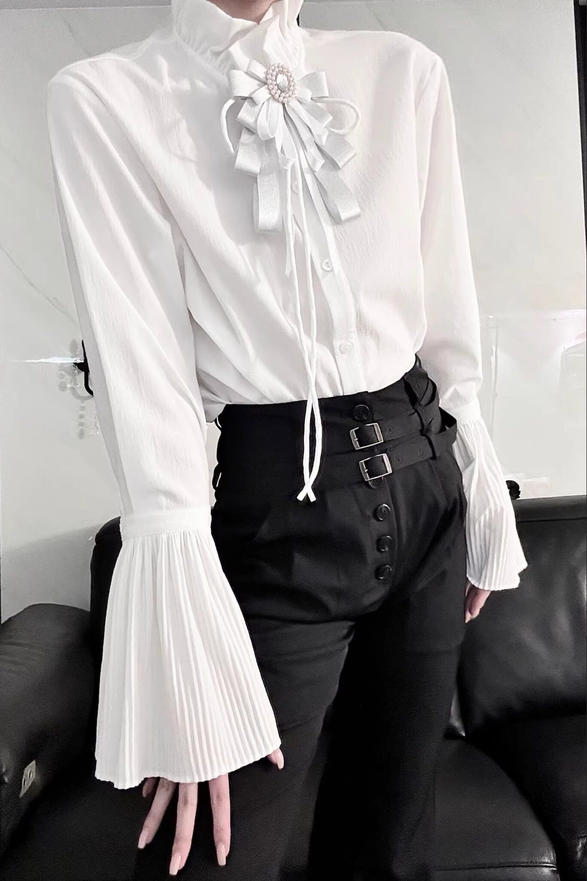 Pleated Bell Sleeve Blouse