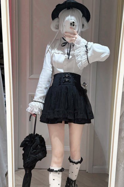 Ruffle Lace Bell Sleeve Top & Skirt Set