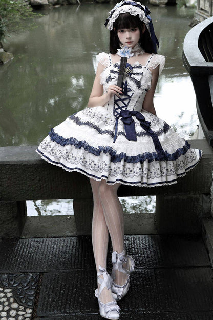 Blue and White Porcelain Jsk Suspender Dress