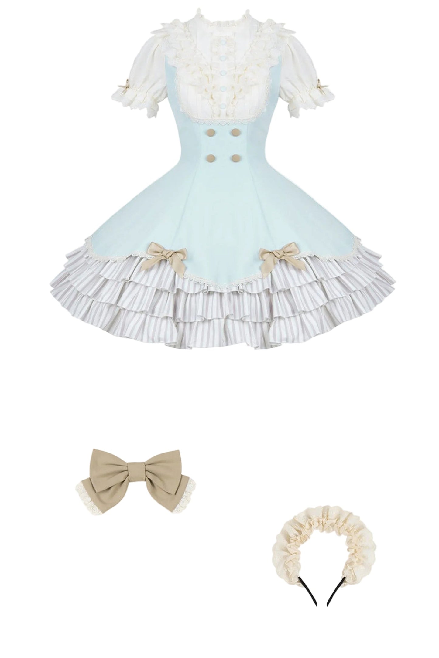 Lace Stand Collar Petal Hem Ruffle Dress