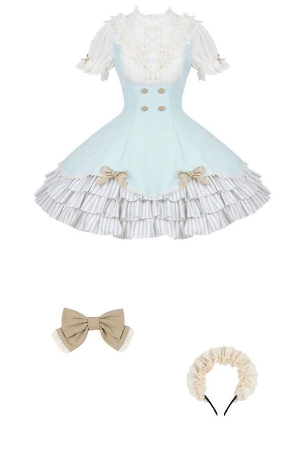 Lace Stand Collar Petal Hem Ruffle Dress
