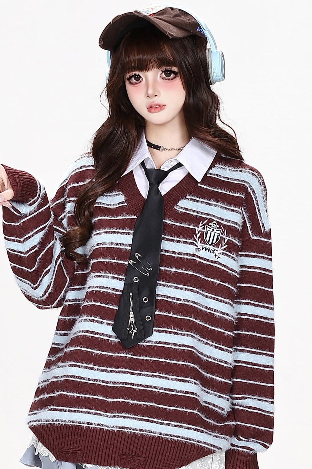 Striped V-Neck Pullover Sweater