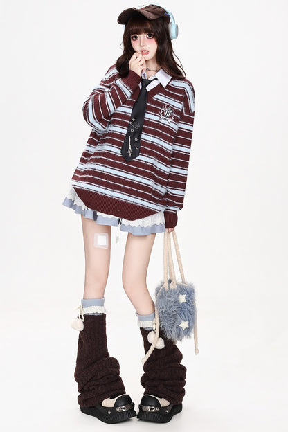 Striped V-Neck Pullover Sweater