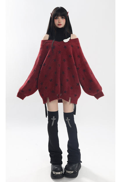 Star Off-Shoulder Layered-Look Sweater
