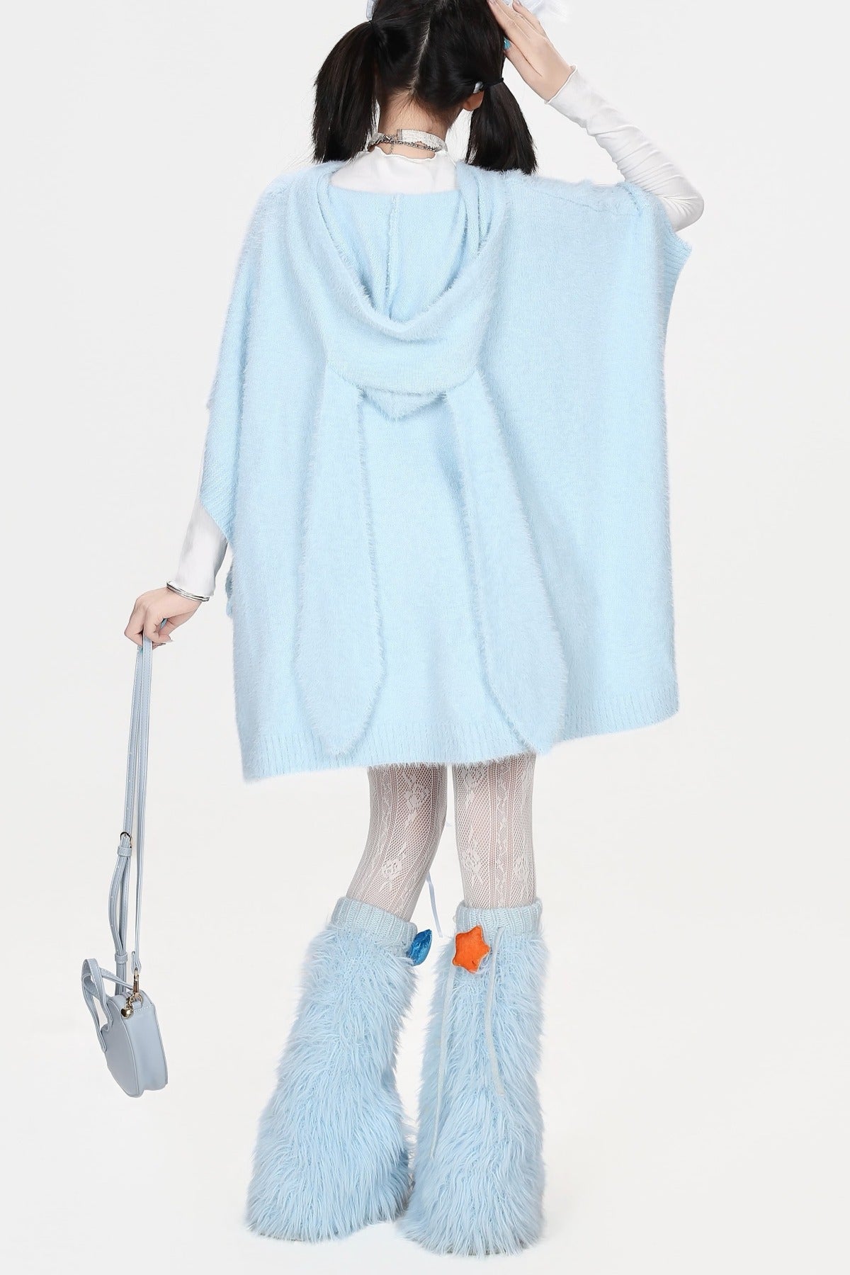 Hooded Bunny Faux Mink Knit Cape