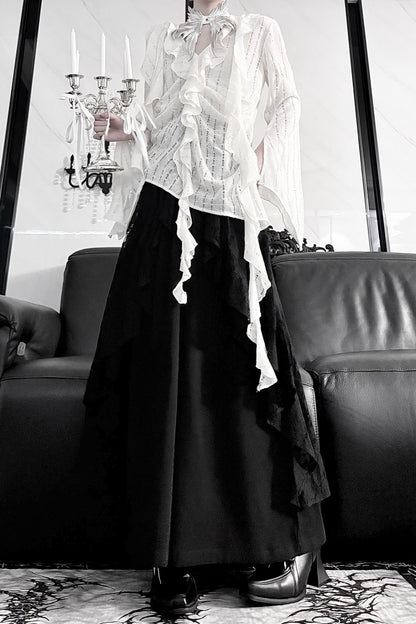 High-Waisted Lace Wide-Leg Skirt Set