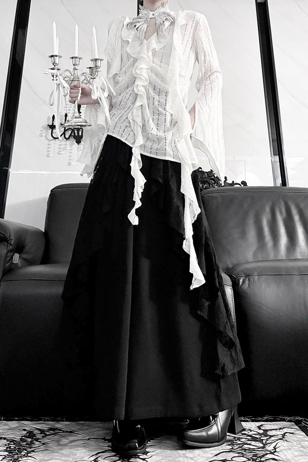 High-Waisted Lace Wide-Leg Skirt Set