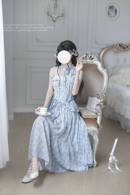 Elegant Print Halter Neck Long Dress