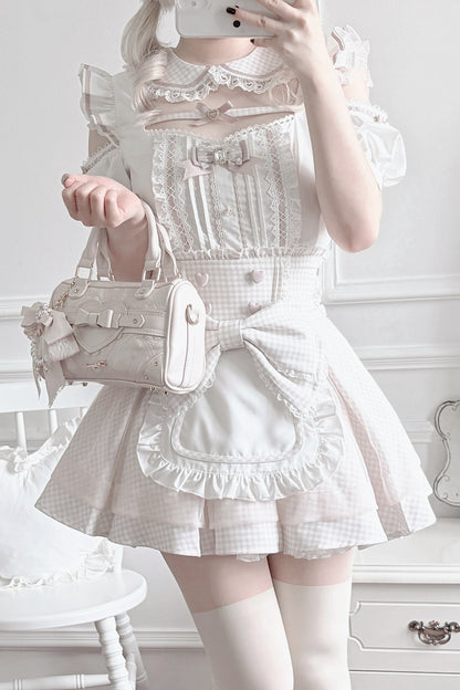 Ensemble haut à volants à carreaux style girly et minijupe à carreaux