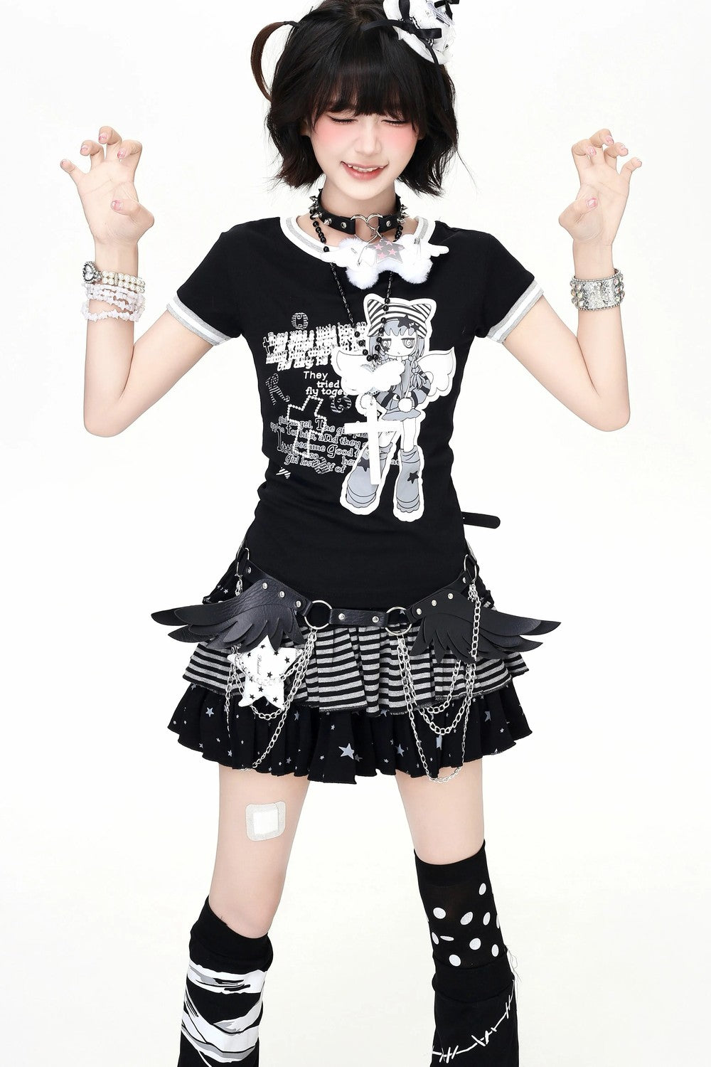 Monochrome Magical Girl T-Shirt + Skirt (with Belt)
