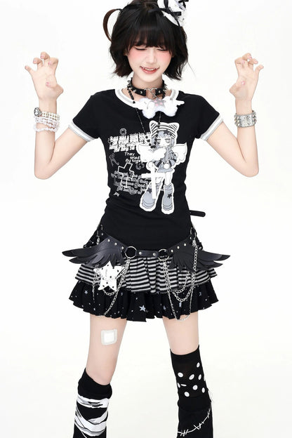Monochrome Magical Girl T-Shirt + Skirt (with Belt)