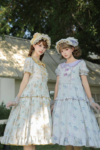 Kleid mit pastoralem Blumenprint und Bubikragen