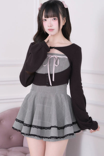 Girly Plaid Dress with Cardigan