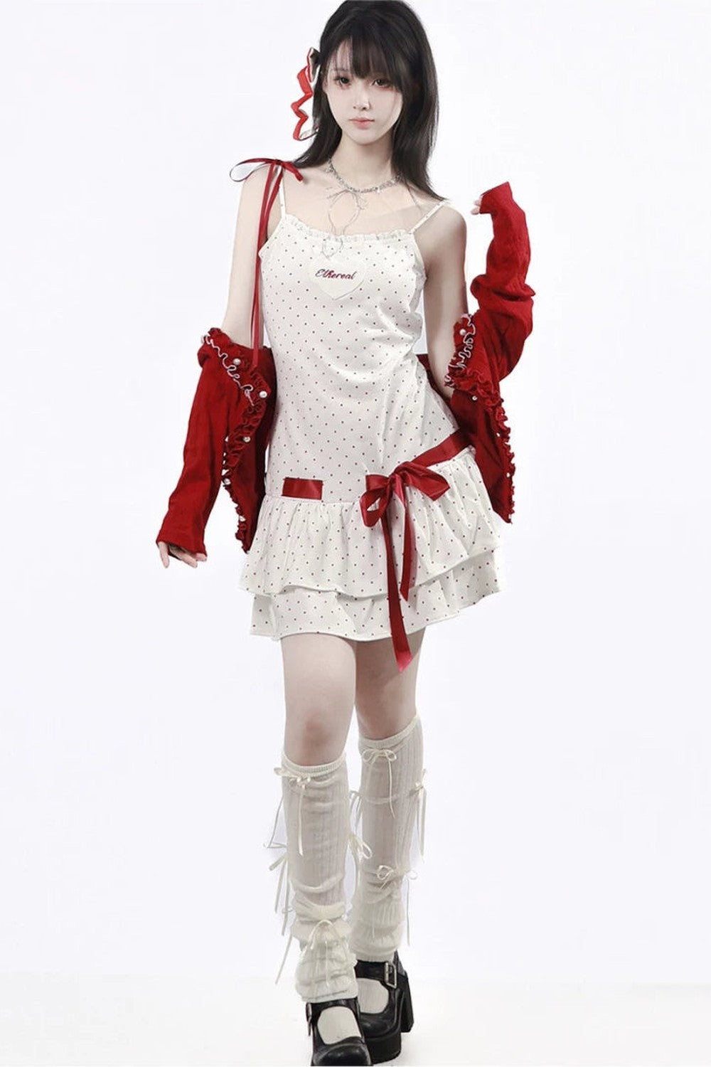 Sugar Berry Dot Knit Dress + Cardigan