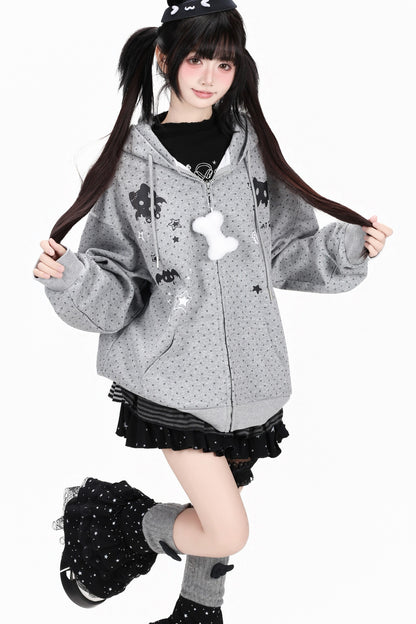 3D-Katzenohren-Kapuzenjacke mit Polka-Dots