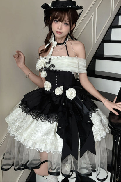 Prinzessinnen-Lolita-Kleid mit Perlen und Rosen